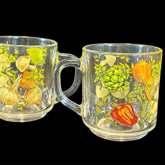 Vintage Arcoroc Spice of Life Glass Mugs, Set of 2, Mushrooms Retro Kitchen - Picture 10 of 12